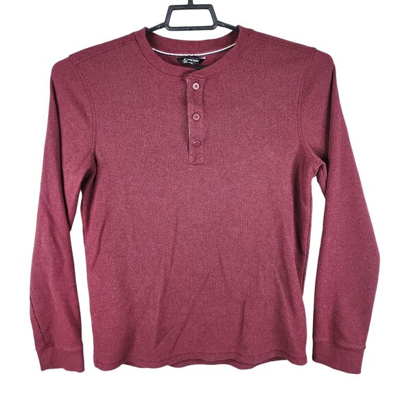 Mens Burgundy Members Mark Thermal Henley Shirt Long Sleeve Size M - Picture 1 of 11